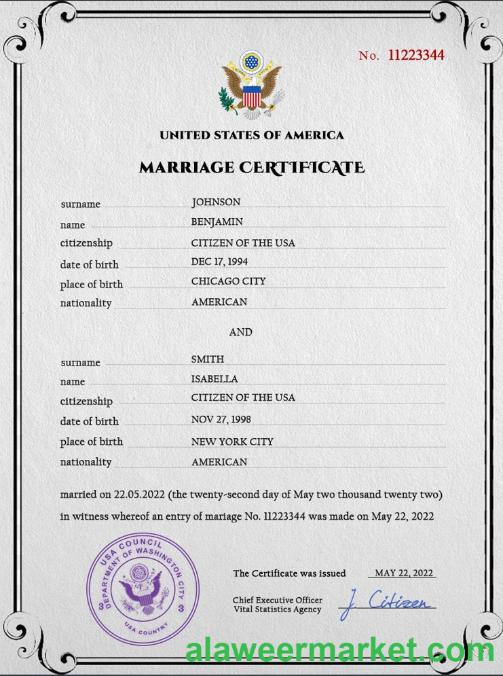 USA marriage certificate PSD template,